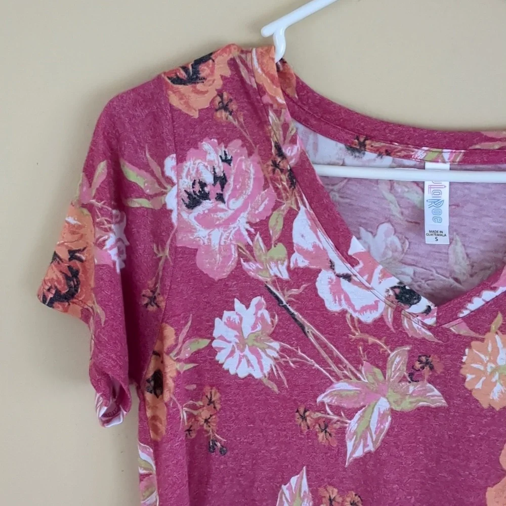 NWT Small LuLaRoe Christy T Floral Pink Orange Tee Shirt Top Soft New